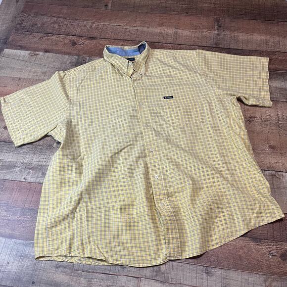 Chaps Easy Care Men's Classic Yellow Plaid Button Down Short Sleeve Shirt Sz XXL - Picture 1 of 3